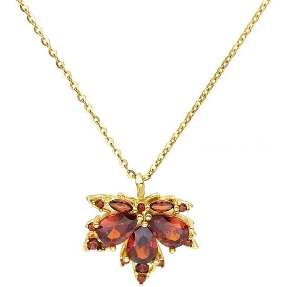 Dainty Maple Leaf Pendant Necklace Cubic Zirconia Crystal Leaves 14K Golden Plat